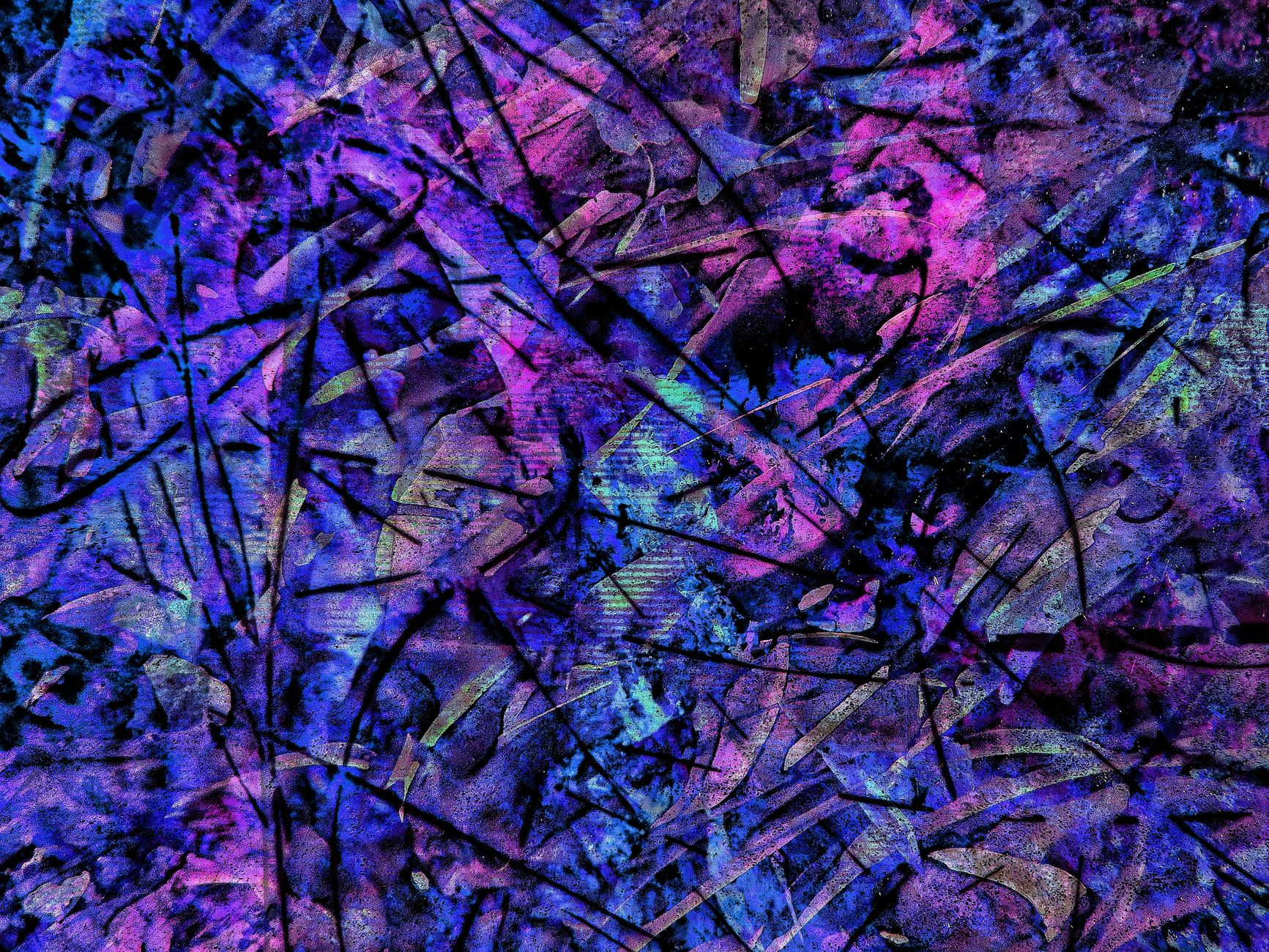 Explore the vibrant abstract artwork featuring vivid purple and blue hues, dynamic textures, and intricate patterns.